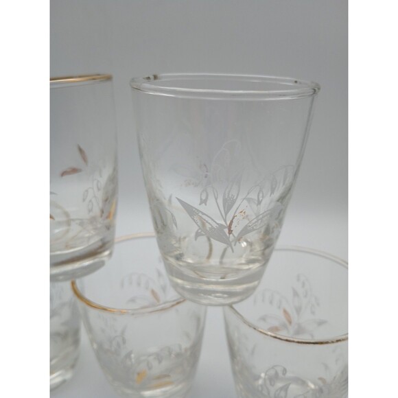 7 Vtg Libbey Lily Of The Valley Juice Glasses 6 Oz Gold Rim - Picture 2 of 10